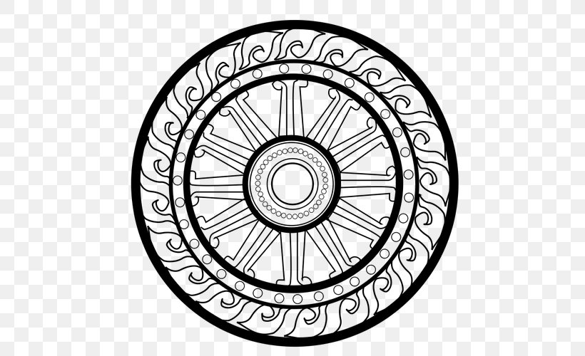 Dharmachakra Buddhism Clip Art, PNG, 500x500px, Dharmachakra, Bicycle Part, Bicycle Wheel, Black And White, Buddhism Download Free
