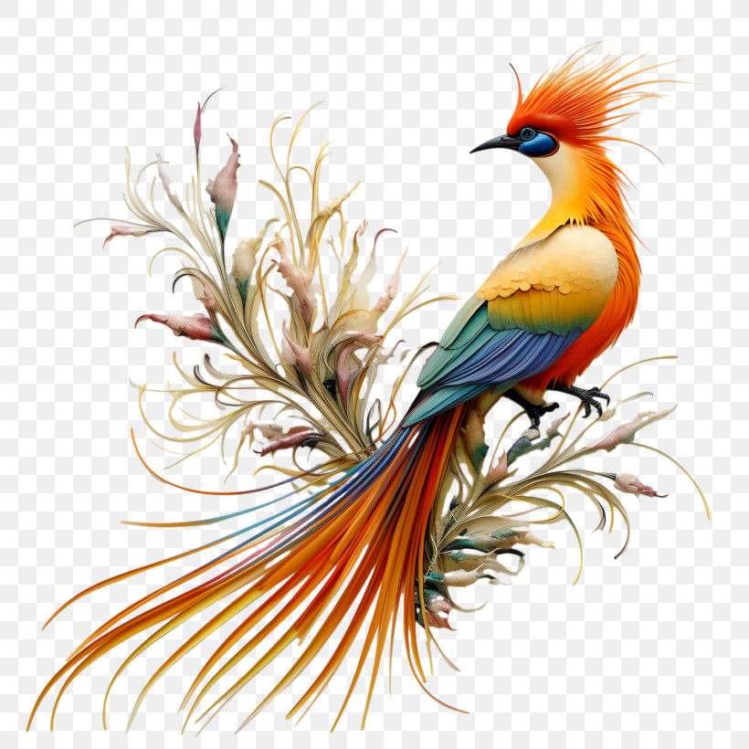 Bird Of Paradise - Vivid Bird Of Paradise With Floral Design PNG