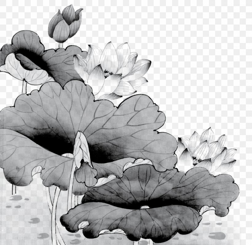 Chinese Painting Ink Wash Painting Gongbi Nelumbo Nucifera, PNG, 1284x1250px, Chinese Painting, Art, Artwork, Birdandflower Painting, Black And White Download Free