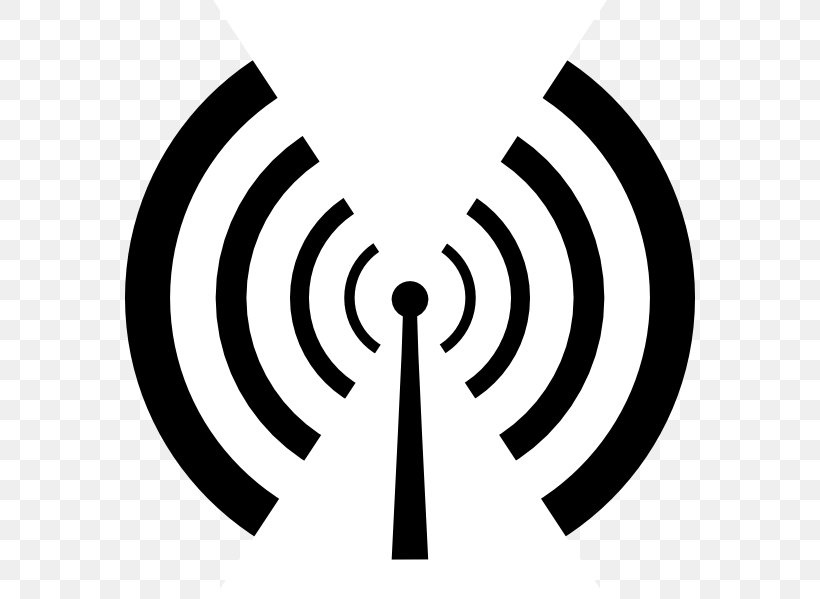 Radio Wave Antenna Clip Art, PNG, 570x599px, Radio Wave, Am Broadcasting, Antenna, Black And White, Broadcasting Download Free