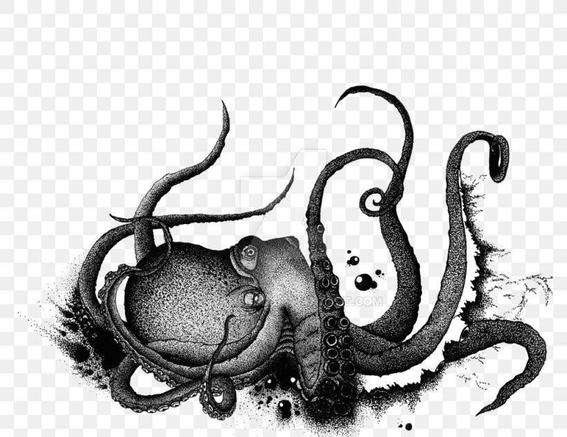 Octopus Drawing /m/02csf White Font, PNG, 1024x790px, Octopus, Black And White, Cephalopod, Drawing, Fictional Character Download Free