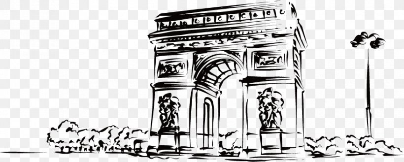 Arc De Triomphe Arch Of Triumph Architecture Monument, PNG, 877x352px, Arc De Triomphe, Arch Of Triumph, Architecture, Black And White, Brand Download Free