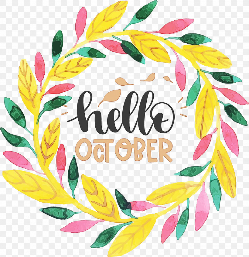 Floral Design, PNG, 2648x2735px, Hello October, Autumn, Doodle, Drawing, Floral Design Download Free