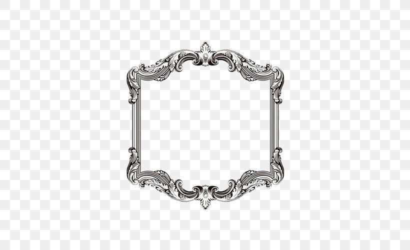 Picture Frame Ornament Illustration, PNG, 500x500px, Picture Frame, Baroque, Black And White, Body Jewelry, Chain Download Free