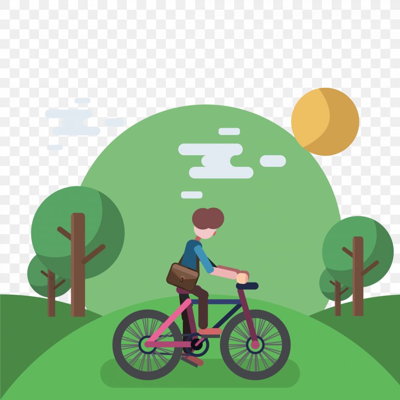 Euclidean Vector Bicycle Illustration, PNG, 2100x2100px, Bicycle, Area, Cartoon, Cycling, Grass Download Free