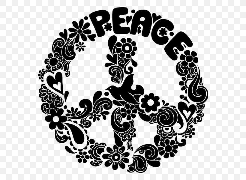 Peace Symbols Graphic Design, PNG, 600x600px, Peace Symbols, Art, Black And White, Flower, Flower Power Download Free
