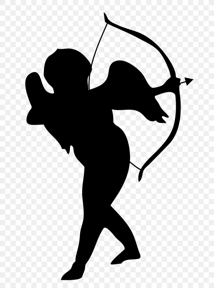 Silhouette Cupid Heart Clip Art, PNG, 968x1299px, Silhouette, Art, Black And White, Bow And Arrow, Cupid Download Free