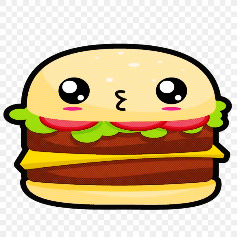 Hamburger, PNG, 1024x1024px, Yellow, Cartoon, Cheeseburger, Emoticon, Fast Food Download Free