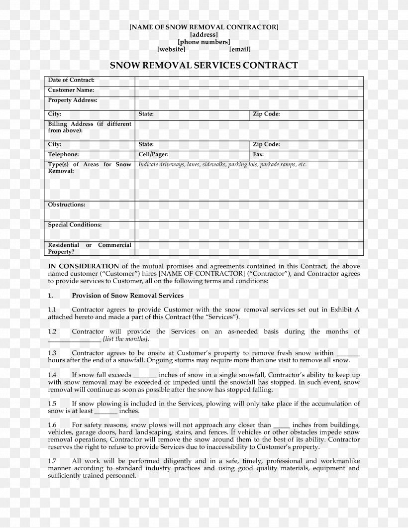 Snow Removal Contract Form Snowplow Template, PNG, 2550x3300px, Watercolor, Cartoon, Flower, Frame, Heart Download Free