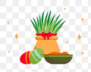 Eggs - Green Grass In A Pot With Eggs For Nowruz PNG