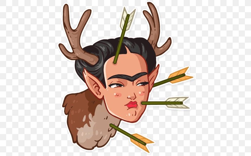 Frida Kahlo Telegram Sticker Reindeer Clip Art, PNG, 512x512px, Frida Kahlo, Antler, Art, Deer, Ear Download Free