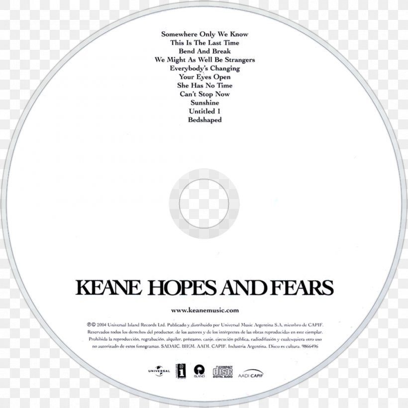 Hopes And Fears Keane Compact Disc Brand, PNG, 1000x1000px, Keane, Area, Brand, Compact Disc, Disk Storage Download Free