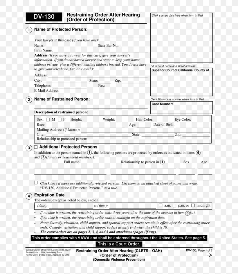 Restraining Order Document Domestic Violence Court, PNG, 728x943px, Restraining Order, Area, California, Court, Document Download Free