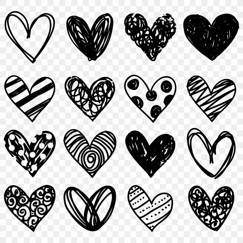 Heart Doodle Clip Art, PNG, 3750x3750px, Watercolor, Cartoon, Flower, Frame, Heart Download Free