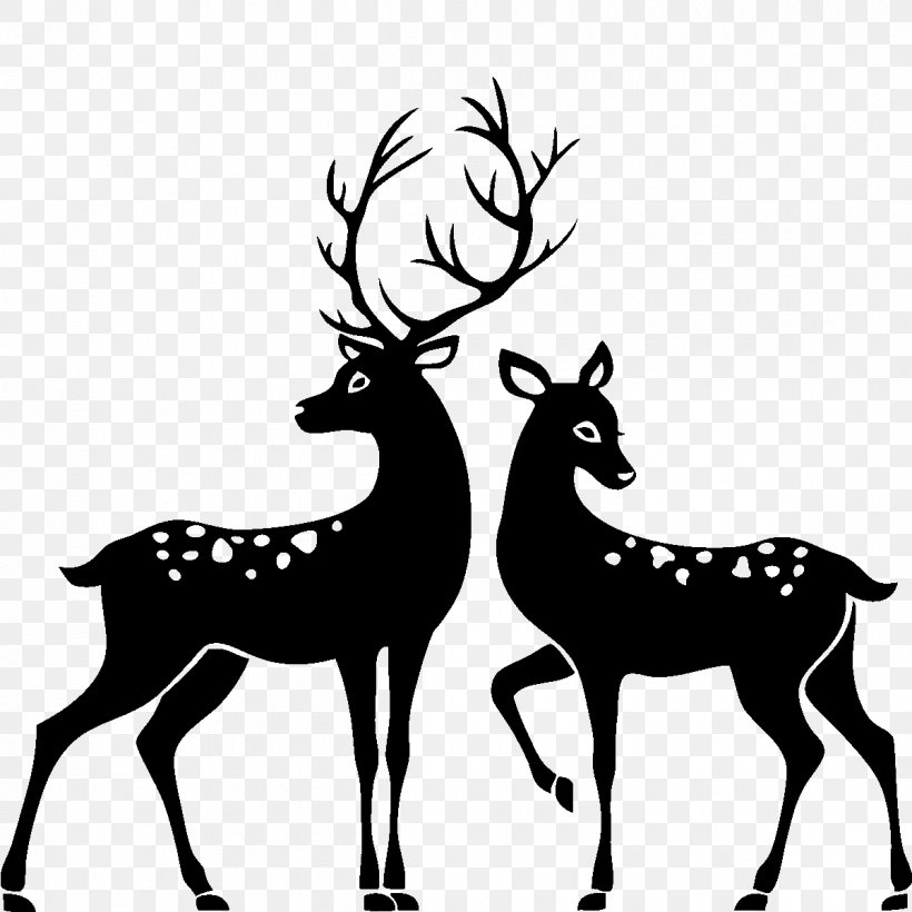White-tailed Deer Silhouette Stag And Doe Clip Art, PNG, 1200x1200px, Deer, Antler, Black And White, Drawing, Elk Download Free