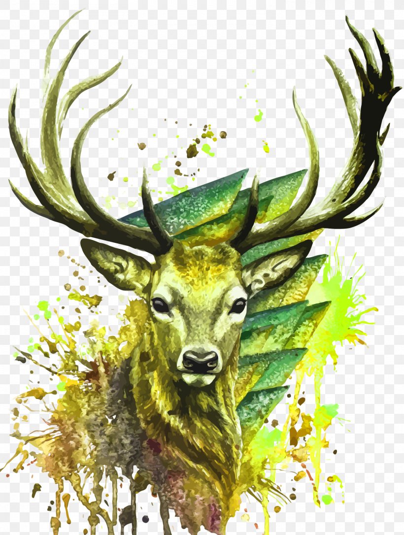 Deer Watercolor Painting Download Illustration, PNG, 1500x1987px, Deer, Antler, Art, Drawing, Fauna Download Free
