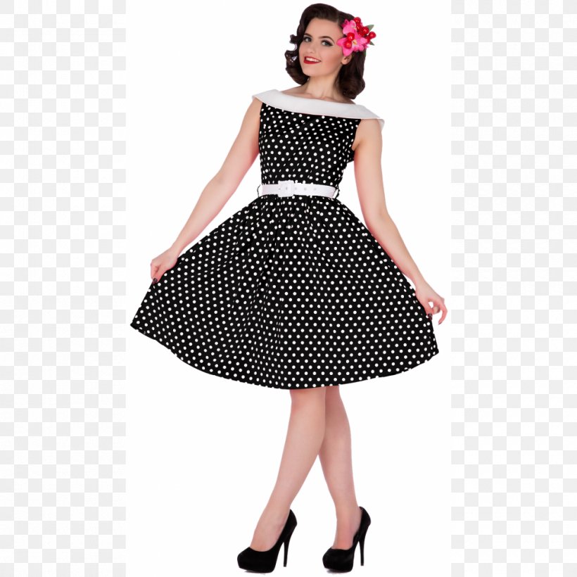 1950s Polka Dot Poodle Skirt Costume Dress, PNG, 1000x1000px, Polka Dot, Black, Clothing, Clothing Accessories, Cocktail Dress Download Free