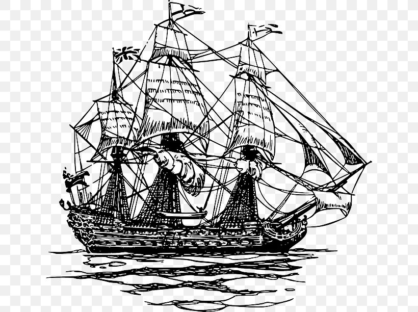 Sailing Ship Drawing Clip Art, PNG, 640x612px, Sailing Ship, Baltimore Clipper, Barque, Black And White, Boat Download Free