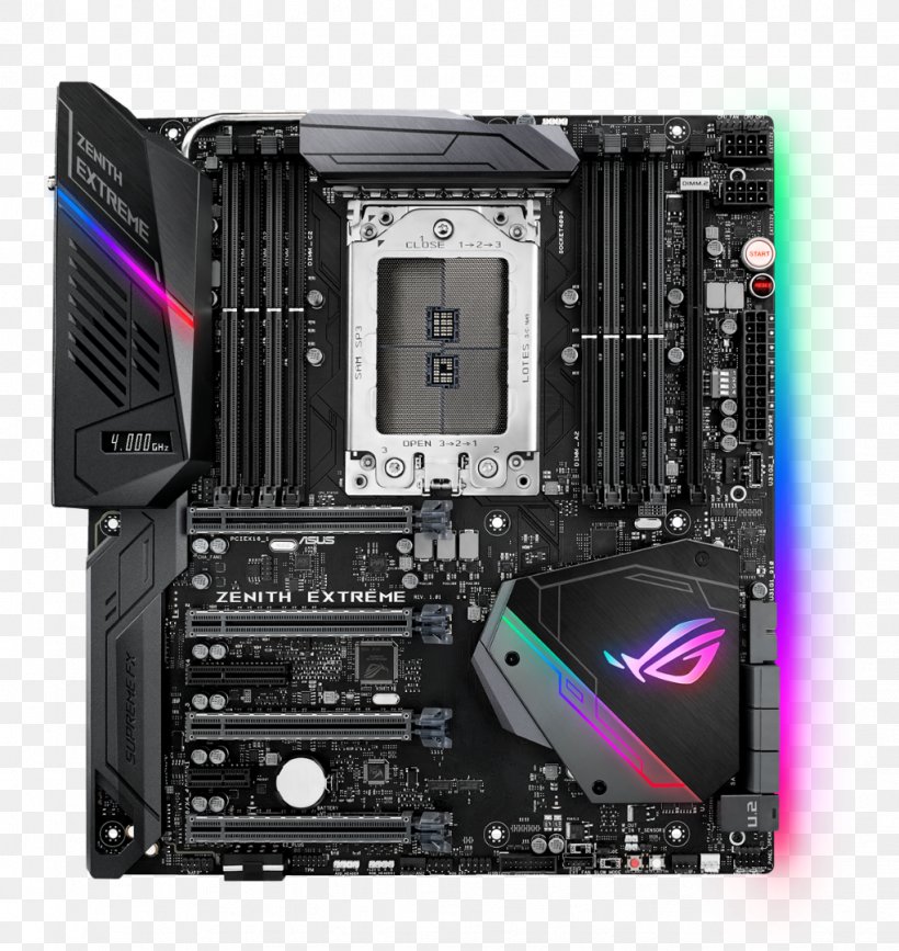 Mainboard Asus ROG Zenith Extreme PC Base AMD TR4 Form Factor E ASUS ROG ZENITH EXTREME, PNG, 1021x1080px, Socket Tr4, Advanced Micro Devices, Atx, Computer Accessory, Computer Case Download Free