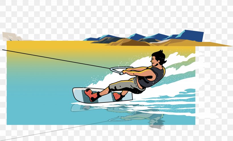 Wakeboarding Kitesurfing Cartoon Illustration, PNG, 7205x4383px, Wakeboarding, Cartoon, Extreme Sport, Kitesurfing, Leisure Download Free