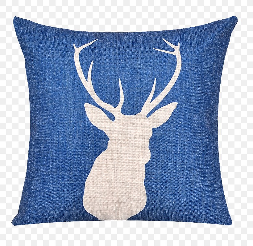 Deer Throw Pillow Cushion Couch, PNG, 800x800px, Deer, Antler, Blue, Chair, Check Download Free