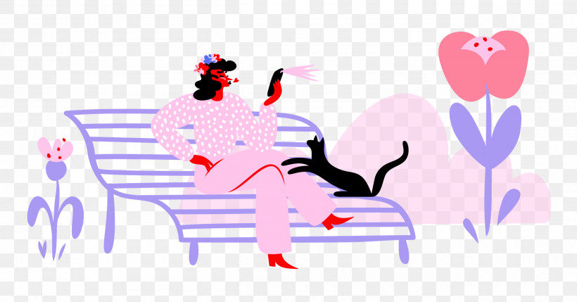 Park Cat Lady, PNG, 2500x1309px, Park, Bench, Book, Cartoon, Cat Download Free