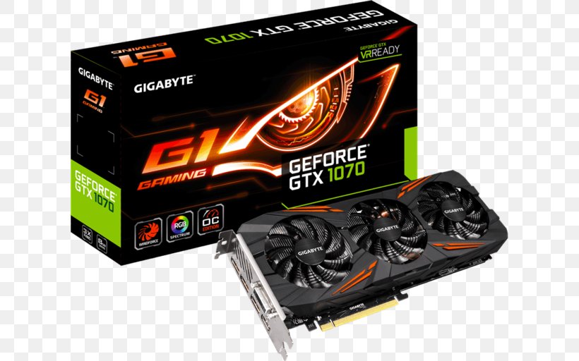 Graphics Cards & Video Adapters 英伟达精视GTX 1080 NVIDIA GeForce GTX 1070 Gigabyte Technology GDDR5 SDRAM, PNG, 620x512px, Graphics Cards Video Adapters, Computer Component, Computer Cooling, Electronic Device, Electronics Accessory Download Free