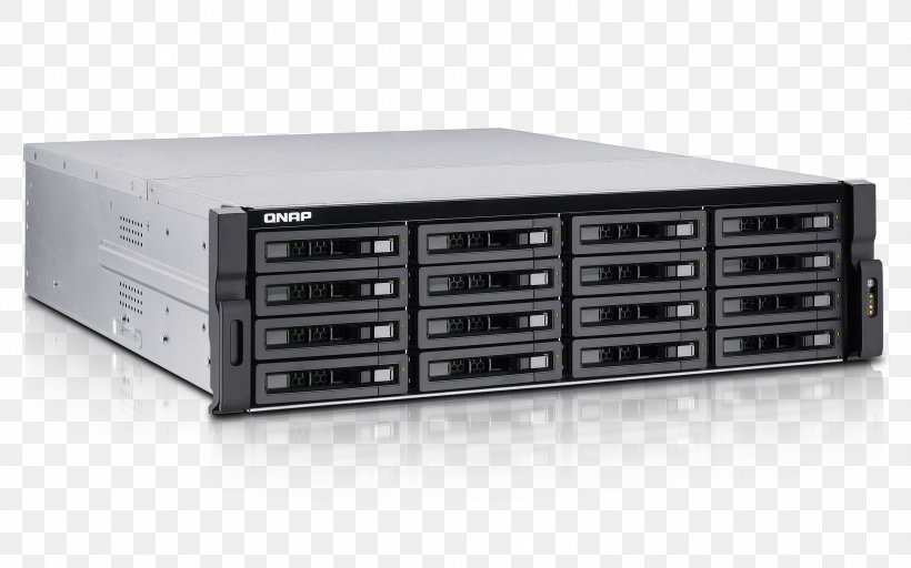 Network Storage Systems Serial Attached SCSI QNAP TVS-EC1680U-SAS-RP 16-Bay Diskless NAS Server, PNG, 3000x1875px, Network Storage Systems, Computer Component, Computer Servers, Data Storage Device, Disk Array Download Free