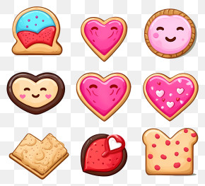 Cartoon Valentines Cookies - Cartoon Heart-shaped Cookies With Colorful Icing PNG