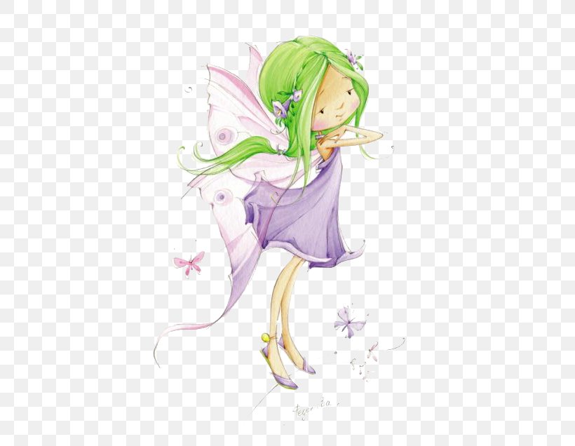 Fairy Drawing Art Illustration, PNG, 450x636px, Watercolor, Cartoon, Flower, Frame, Heart Download Free