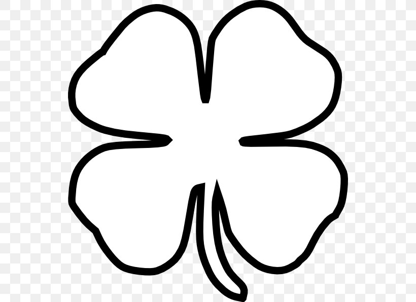 Four-leaf Clover Black And White Clip Art, PNG, 552x596px, Fourleaf Clover, Area, Artwork, Black, Black And White Download Free