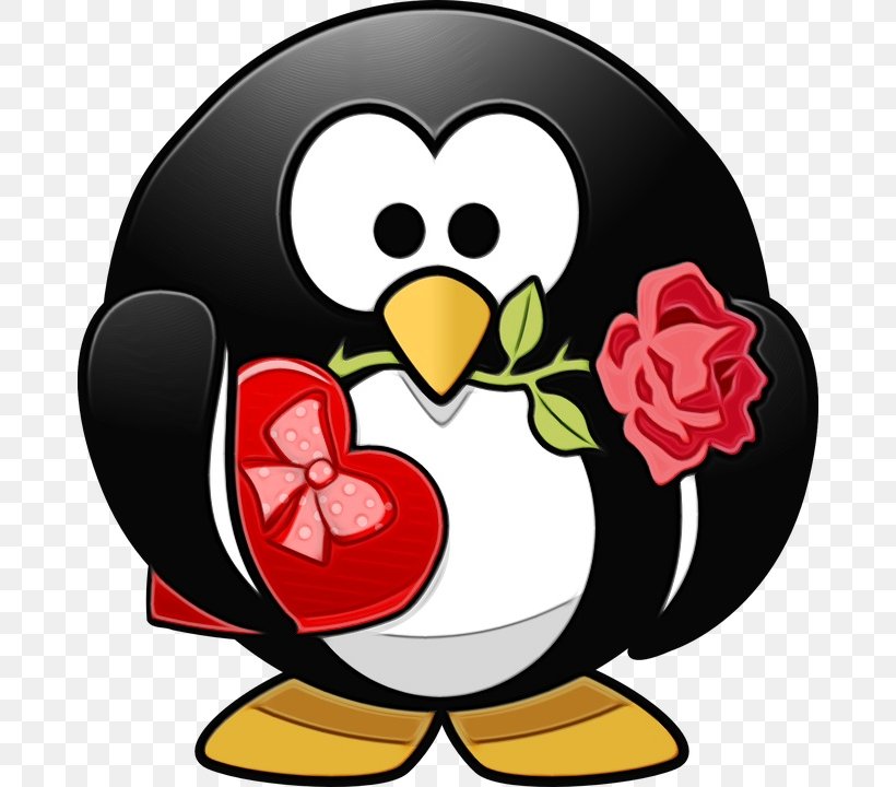 Penguin, PNG, 678x720px, Watercolor, Bird, Cartoon, Flightless Bird, Heart Download Free