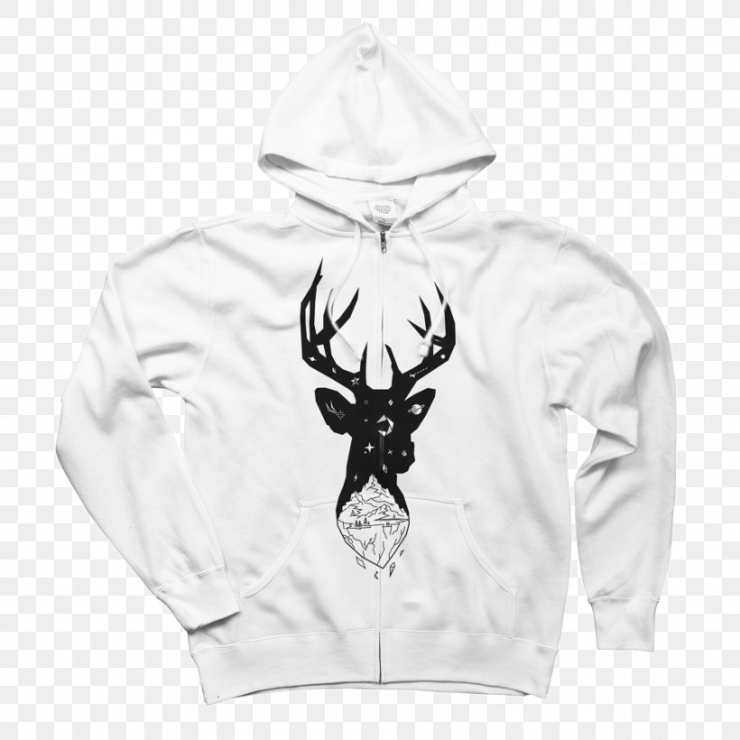 Hoodie T-shirt Zipper Design By Humans, PNG, 900x900px, Hoodie, Antler, Black And White, Bluza, Clothing Download Free