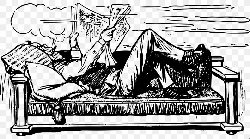 Free Newspaper Couch Clip Art, PNG, 2400x1334px, Newspaper, Art, Black And White, Cartoon, Chair Download Free
