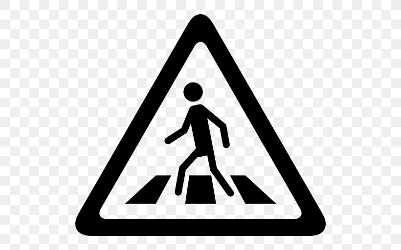 Pedestrian Crossing Traffic Sign Zebra Crossing, PNG, 512x512px, Pedestrian Crossing, Area, Black, Black And White, Brand Download Free