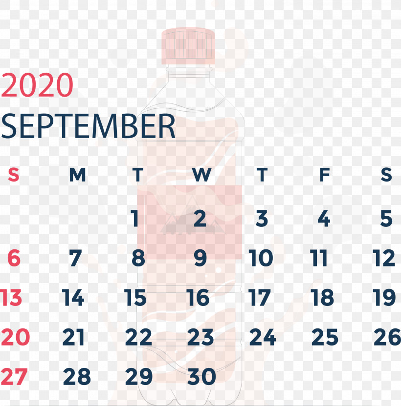 September 2020 Calendar September 2020 Printable Calendar, PNG, 2956x3000px, September 2020 Calendar, Area, Bottle, Calendar System, February Download Free
