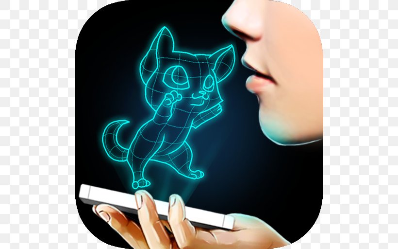 Hologram 3D Cat Simulator Cat Hypnosis Simulator Send Fake Messages, PNG, 512x512px, Hologram Simulator, Android, Case Simulator, Cat Run, Electric Blue Download Free