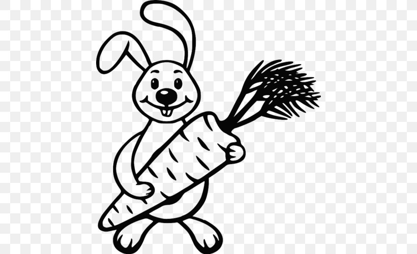 Black And White Rabbit Hare Clip Art, PNG, 500x500px, Black And White, Black, Carnivoran, Carrot, Depositphotos Download Free
