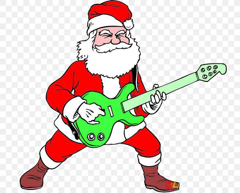 Santa Claus Guitar Christmas Clip Art, PNG, 738x659px, Santa Claus, Artwork, Cartoon, Christmas, Electric Guitar Download Free