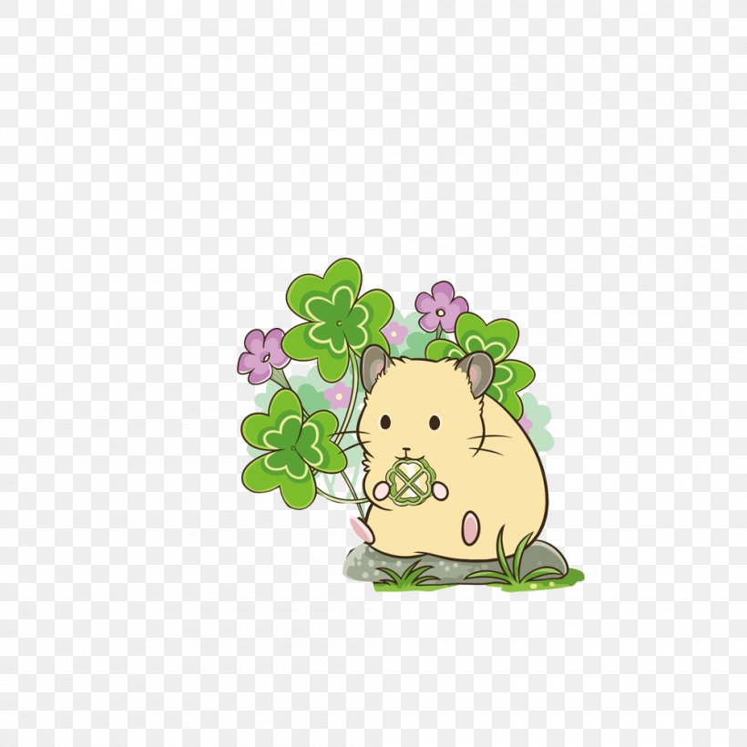 Hamster Clover, PNG, 1000x1000px, Hamster, Clover, Drawing, Fictional Character, Fourleaf Clover Download Free