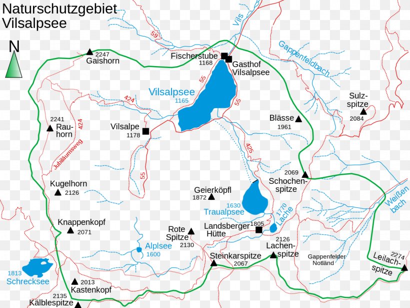 Vilsalpsee Nature Reserve Tannheim Mountains Tannheimer Tal Map, PNG, 1280x960px, Tannheimer Tal, Area, Area M Airsoft Koblenz, Ecoregion, Map Download Free