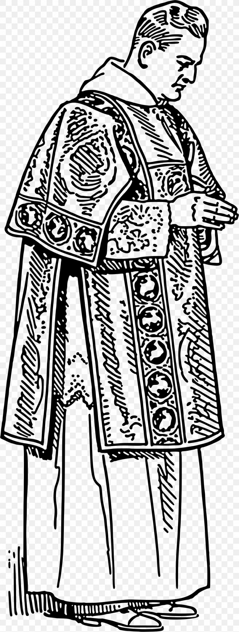 Dalmatic Deacon Vestment Stole Catholic Church, PNG, 910x2400px, Dalmatic, Area, Art, Bishop, Black And White Download Free