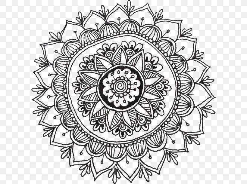 Pattern Doodle Mandala Drawing Illustration, PNG, 640x612px, Doodle, Area, Art, Black And White, Coloring Book Download Free