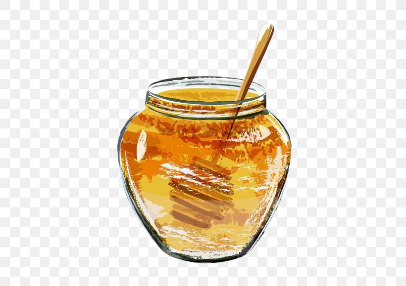 Bee Honey Watercolor Painting Illustration, PNG, 563x579px, Bee, Cup, Drink, Flavor, Glass Download Free