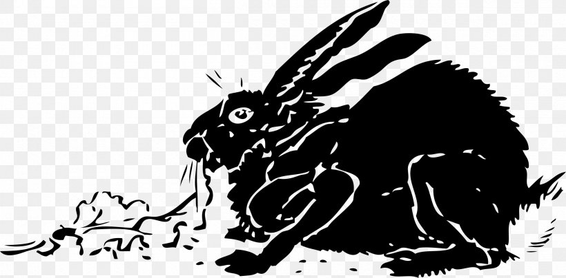 Hare Domestic Rabbit Clip Art, PNG, 2400x1184px, Hare, Angora Rabbit, Black, Black And White, Carnivoran Download Free