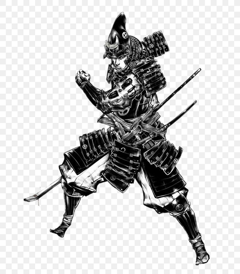 Black And White Samurai Ninja Illustration, PNG, 658x936px, Black And White, Armour, Bushi, Drawing, Fictional Character Download Free