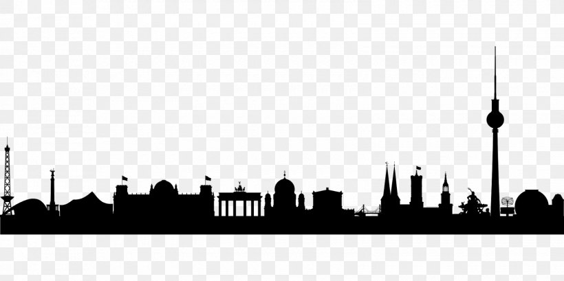 Berlin Skyline Silhouette Internet Radio, PNG, 1600x800px, Berlin, Black And White, City, Cityscape, Drawing Download Free