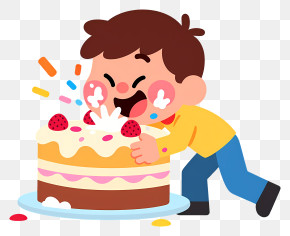 Boy Eating Cake - Birthday Cake Smash PNG