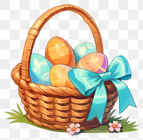 Easter Basket - Basket Of Colorful Easter Eggs PNG