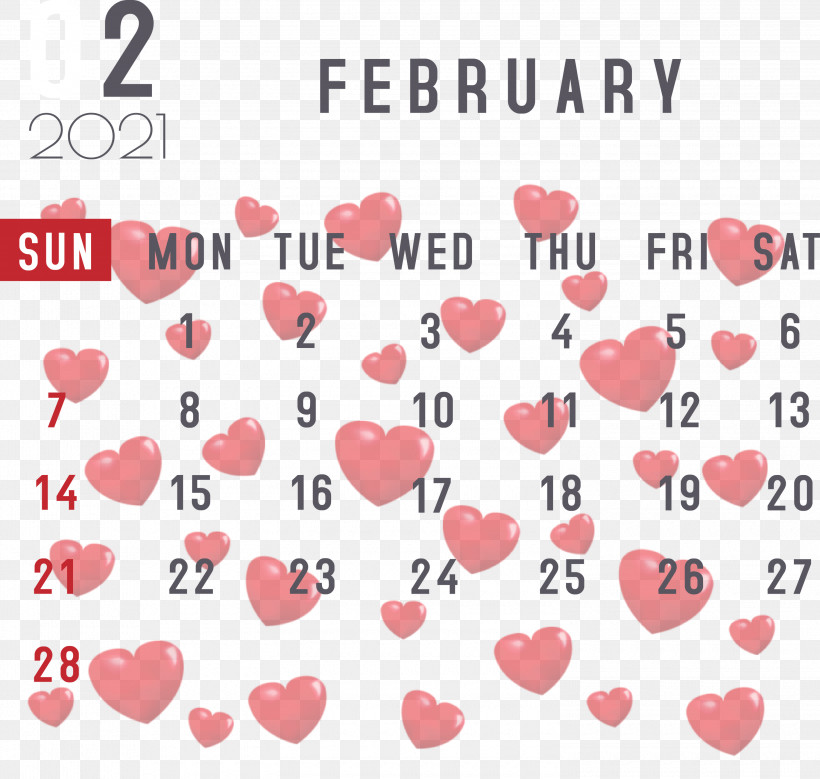 February 2021 Printable Calendar February Calendar 2021 Calendar, PNG, 3000x2852px, 2021 Calendar, Heart, M095, Valentines Day Download Free